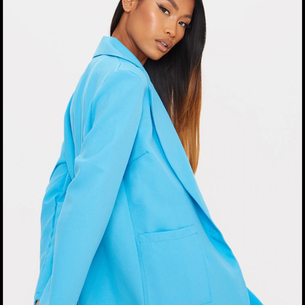 Turquoise Basic Single Breasted Oversized Blazer